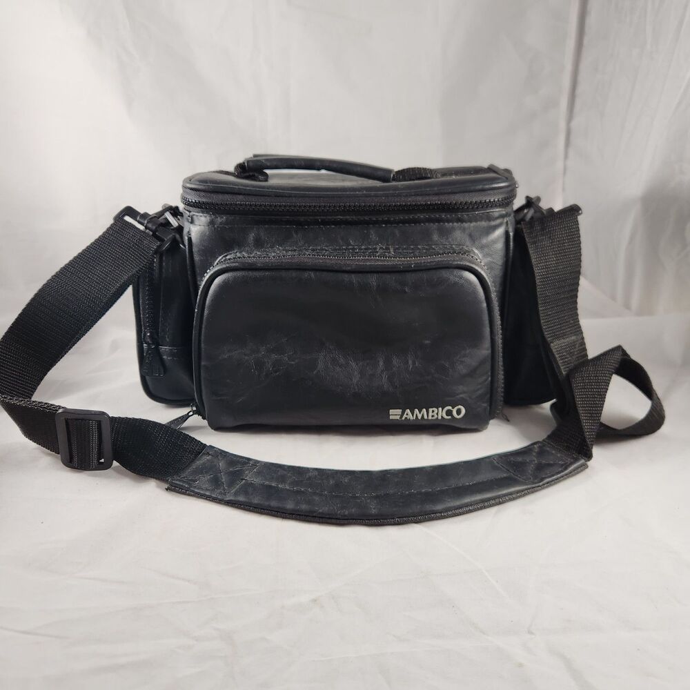 Ambico Faux Black Leather Multi Compartment Camera Bag 13 x 6 x 7 inches